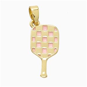 Copper Pickleball Paddle Pendant Pink Enamel Sports Gold Plated, approx 9-17mm