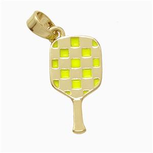 Copper Pickleball Paddle Pendant Yellow Enamel Sports Gold Plated, approx 9-17mm