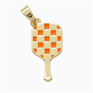 Copper Pickleball Paddle Pendant Ornage Enamel Sports Gold Plated, approx 9-17mm