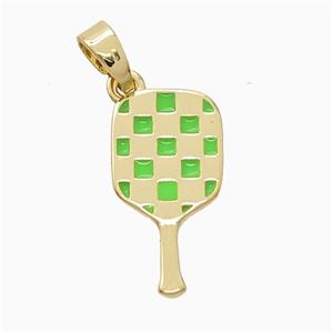Copper Pickleball Paddle Pendant Green Enamel Sports Gold Plated, approx 9-17mm