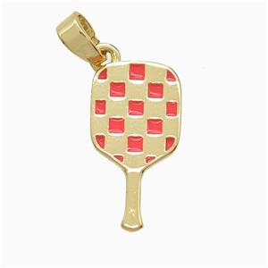 Copper Pickleball Paddle Pendant Red Enamel Sports Gold Plated, approx 9-17mm