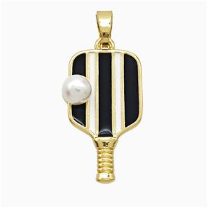 Copper Pickleball Paddle Pendant Pave Resin Enamel Sports Gold Plated, approx 13-22mm