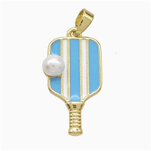 Copper Pickleball Paddle Pendant Pave Resin Enamel Sports Gold Plated, approx 13-22mm