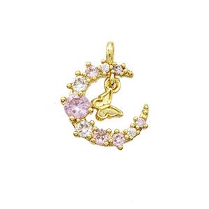 Copper Moon Pendant Pave Zirconia Gold Plated, approx 13mm