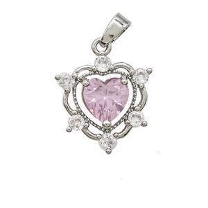 Copper Heart Pendant Pave Crystal Glass Platinum Plated, approx 15mm
