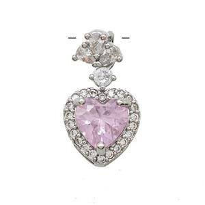 Copper Heart Pendant Pave Zirconia Crystal Glass Platinum Plated, approx 10mm, 7mm