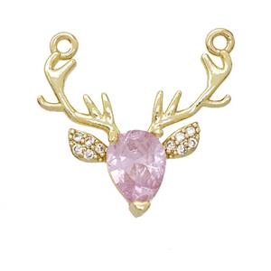 Copper Deer Pendant Pvae Zirconia Pink Crystal Glass Gold Plated, approx 17-20mm