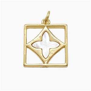Copper Square Pendant Pave Shell Cross Gold Plated, approx 16mm