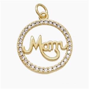 Copper Mam Pendant Pave Zirconia Circle Gold Plated, approx 17.5mm
