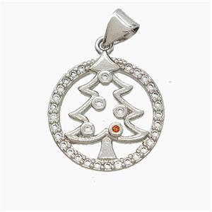 Christmas Tree Charms Copper Pendant Pave Zirconia Platinum Plated, approx 17mm