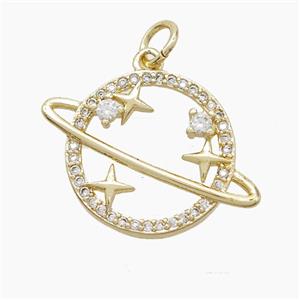 Copper Planet Pendant Pave Zirconia Gold Plated, approx 16mm