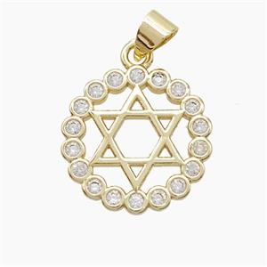 Copper DavidStar Pendant Pave Zirconia Gold Plated, approx 17mm
