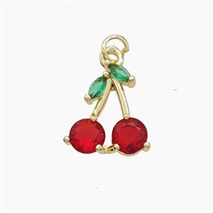 Copper Cherry Pendant Pave Crystal Glass Gold Plated, approx 12-14mm