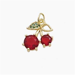 Copper Cherry Pendant Pave Crystal Glass Gold Plated, approx 12mm
