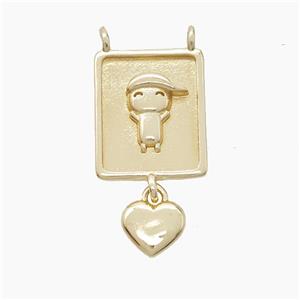 Copper Kidsboy Pendant 2loops Heart Gold Plated, approx 13-18mm, 7mm