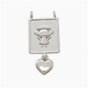 Copper Kids Girls Pendant 2loops Heart Platinum Plated, approx 13-18mm, 7mm