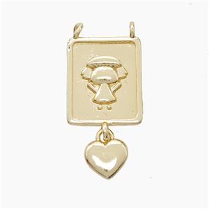 Copper Kids Girls Pendant 2loops Heart Gold Plated, approx 13-18mm, 7mm