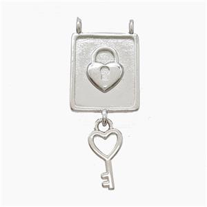 Copper Key Lock Pendant 2loops Platinum Plated, approx 13-18mm, 6-11mm
