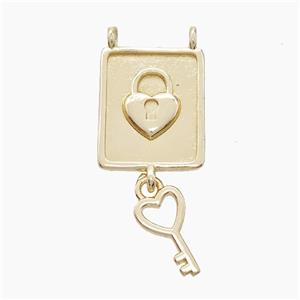 Copper Key Lock Pendant 2loops Gold Plated, approx 13-18mm, 6-11mm