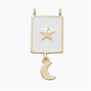 Copper Star Moon Pendant White Enamel 2loops Gold Plated, approx 13-18mm, 5-7mm