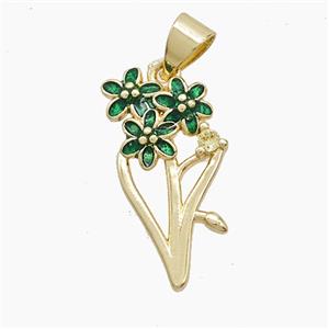 Copper Flower Pendant Green Painted Gold Plated, approx 10-20mm