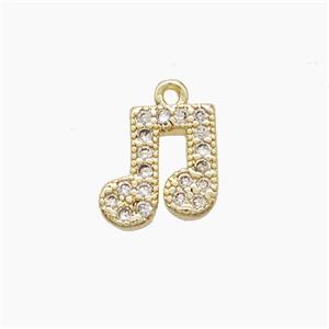 Musical Note Copper Pendant Pave Zirconia Gold Plated, approx 11-12mm