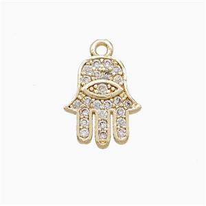 Copper Hamsahand Pendant Pave Zirconia Gold Plated, approx 10-12mm