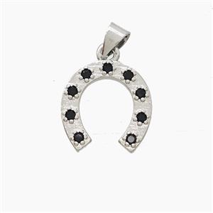 Copper Horseshoe Pendant Pave Zirconia Platinum Plated, approx 15mm