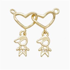 Copper Heart Kidsboy Pendant Pave Zirconia 2loops Gold Plated, approx 6-10mm, 20mm