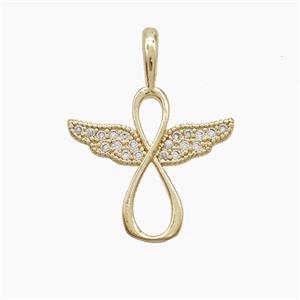 Copper Infinity Angel Wings Pendant Pave Zirconia Gold Plated, approx 16mm