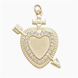 Copper Cupid Arrow Heart Pendant Pave Zirconia Gold Plated, approx 19-27mm