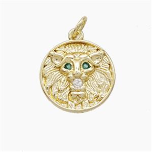 Copper Lion Pendant Pave Zirconia Gold Plated, approx 15mm
