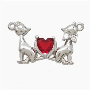Copper Cats Pendant Pave Crystal Glass Heart 2loops Platinum Plated, approx 16-22mm