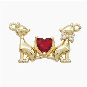 Copper Cats Pendant Pave Crystal Glass Heart 2loops Gold Plated, approx 16-22mm