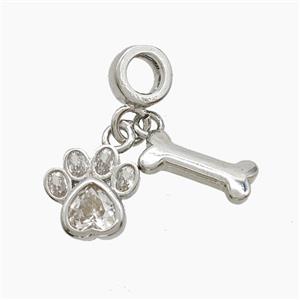 Copper Paws And Dogbone Pendant Pave Zirconia Platinum Plated, approx 6-12mm, 7mm dia