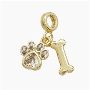 Copper Paws And Dogbone Pendant Pave Zirconia Gold Plated, approx 6-12mm, 7mm dia