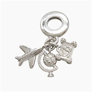 Copper Airplane And Blobe Suitcase Pendant Platinum Plated, approx 8-12mm, 10mm dia