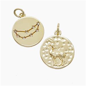Zodiac Capricorn Copper Pendant Pave Zirconia Hammered Gold Plated, approx 15mm