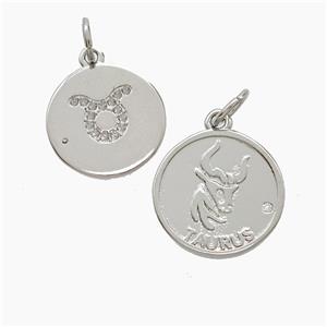 Copper Pendant Pave zircon, Platinum Plated, approx 16mm