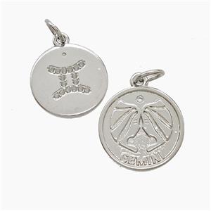 Copper Pendant Pave zircon, Platinum Plated, approx 16mm