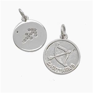 Zodiac Sagittarius Copper Pendant Pave Zirconia Platinum Plated, approx 16mm