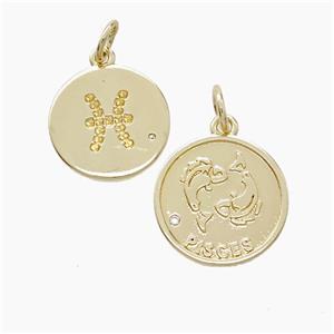 Copper Pendant Pave zircon, Gold Plated, approx 16mm