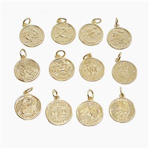 Copper Pendant Pave zircon, Gold Plated, approx 16mm