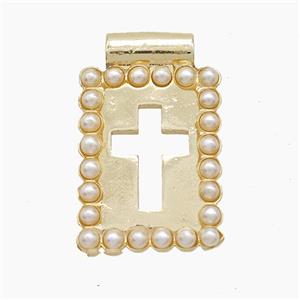 Copper Cross Pendant Pave Resin Hollow Rectangle Gold Plated, approx 14.5-22mm