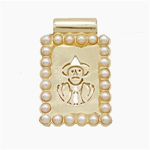 Copper Human Pendant Pave Resin Hollow Rectangle Gold Plated, approx 14.5-22mm