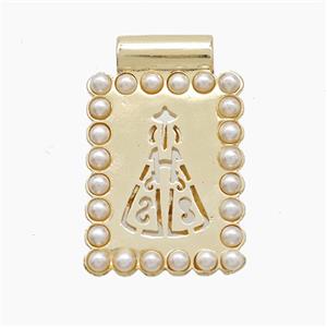 Copper Pope Pendant Pave Resin Hollow Rectangle Gold Plated, approx 14.5-22mm