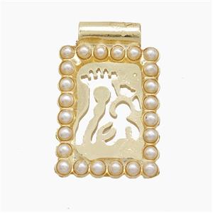 Copper Pendant Pave Resin Hollow Rectangle Gold Plated, approx 14.5-22mm