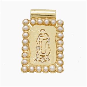 Copper Jesus Pendant Pave Resin Hollow Rectangle Gold Plated, approx 14.5-22mm