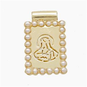 Copper Saint Jude Pendant Pave Resin Hollow Rectangle Gold Plated, approx 14.5-22mm