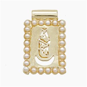 Copper Jesus Pendant Pave Resin Hollow Rectangle Gold Plated, approx 14.5-22mm
